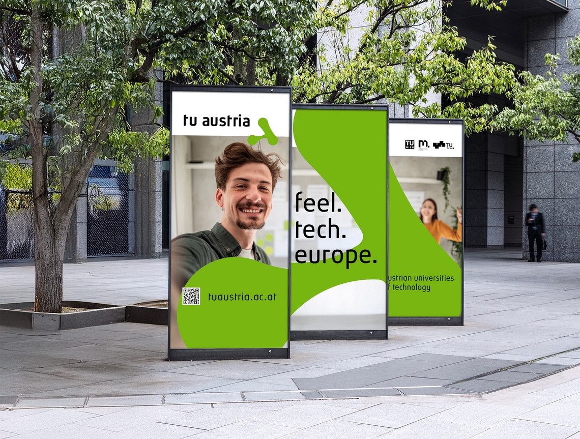 3teiliges tu austria Plakat zum Thema "Studenten sind gemeinsam erfolgreich"